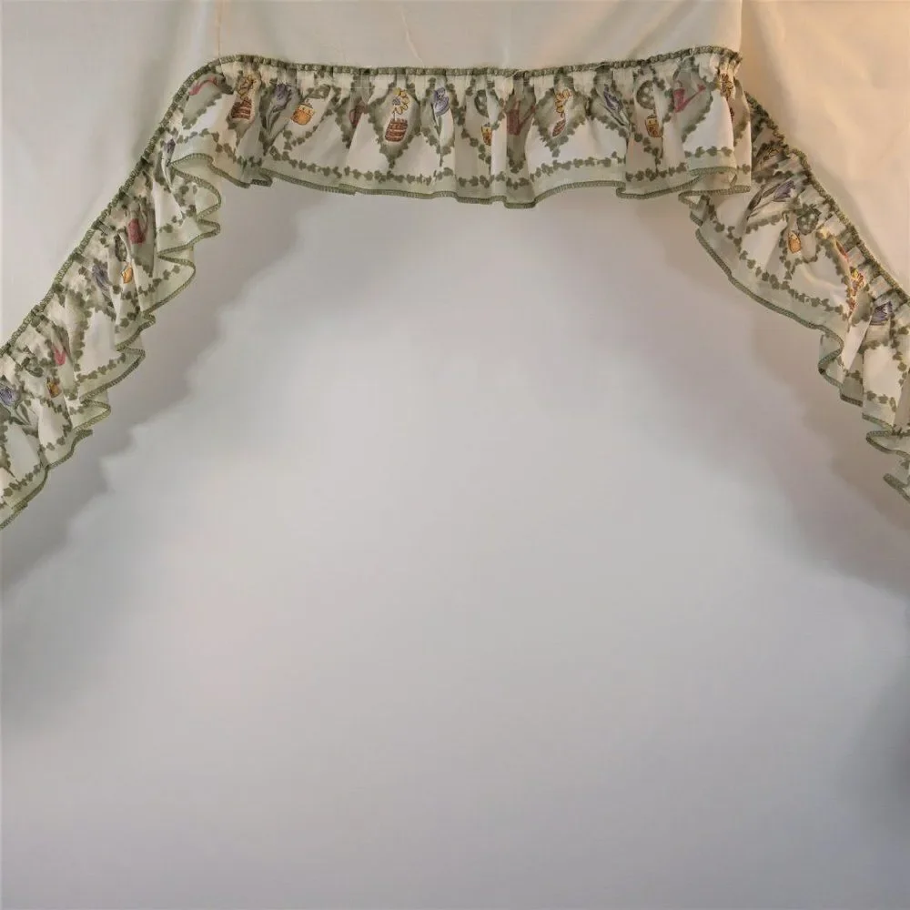 Kitchen Window Valance Ruffled Swag Potted Flower Print Farmcore Cottagecore